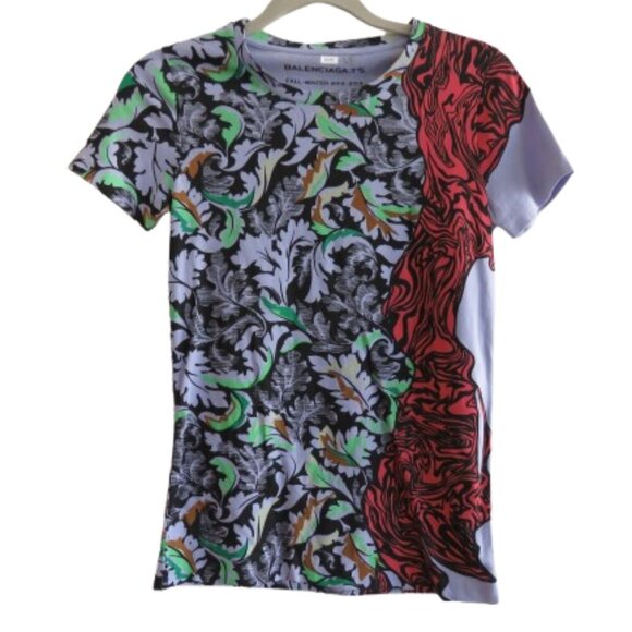 BALENCIAGA FW 2012 - 2013 Abstract Pop Art Cotton Tee T Shirt Lilac - Size XS - Picture 1 of 15